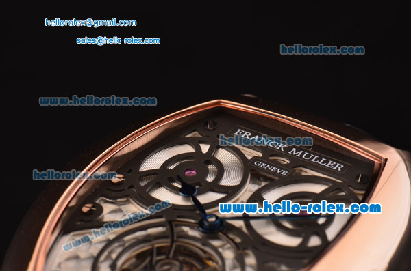 Franck Muller Giga Tourbillon ST22 Automatic Rose Gold Case with Black Leather Strap and White Dial -Blue Hands - Click Image to Close
